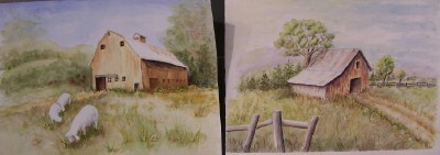 Two landscapes painted by Sally.